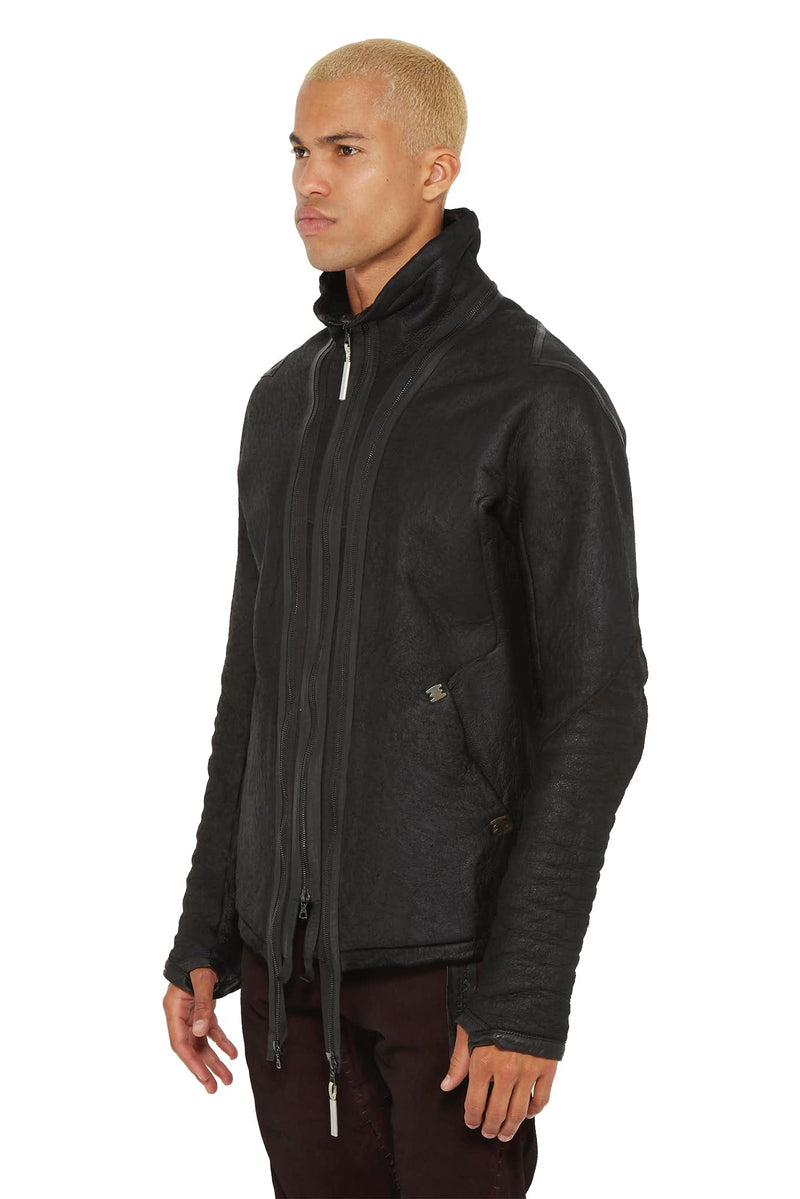 Manteau en cuir noir à design zippé Isaac Sellam