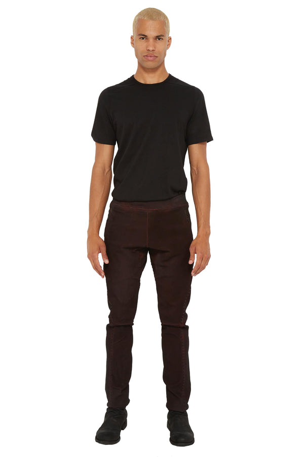 Pantalon en cuir d'agneau bordeaux "Sous Marin" Isaac Sellam