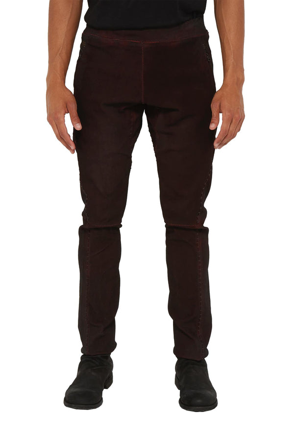 Pantalon en cuir d'agneau bordeaux "Sous Marin" Isaac Sellam