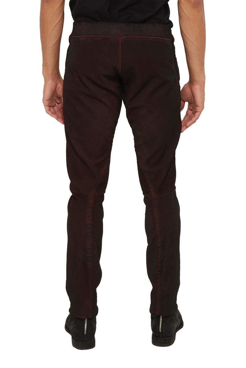 Pantalon en cuir d'agneau bordeaux "Sous Marin" Isaac Sellam