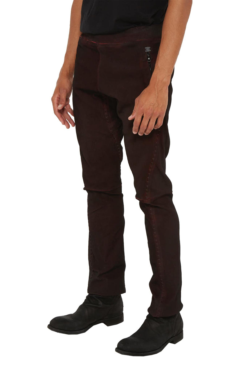 Pantalon en cuir d'agneau bordeaux "Sous Marin" Isaac Sellam