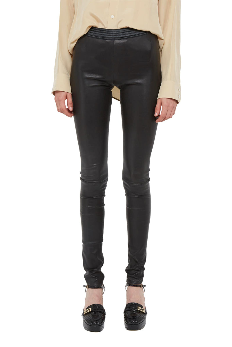 Legging slim en cuir d'agneau noir  Drome