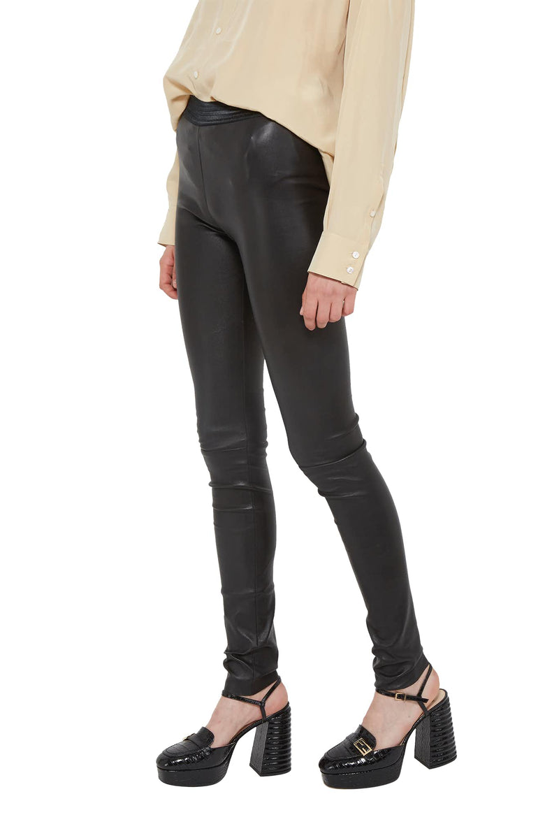 Legging slim en cuir d'agneau noir  Drome