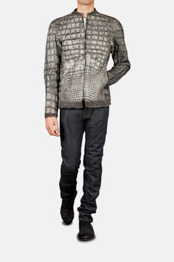 Blouson en cuir de crocodile gris Brutal Isaac Sellam