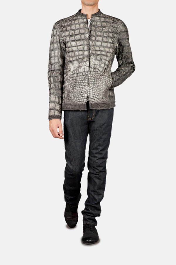 Blouson en cuir de crocodile gris Brutal Isaac Sellam