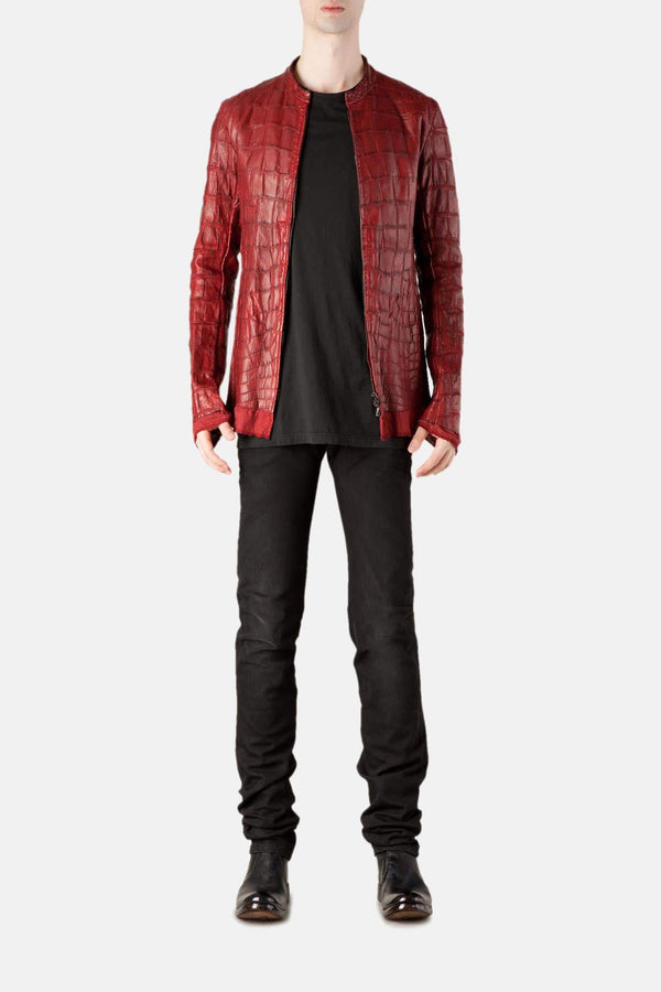 Blouson en cuir de crocodile rouge Brutal Isaac Sellam