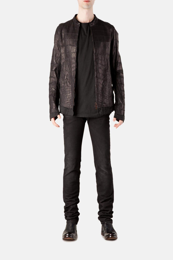 Blouson en cuir de crocodile noir Brutal Isaac Sellam