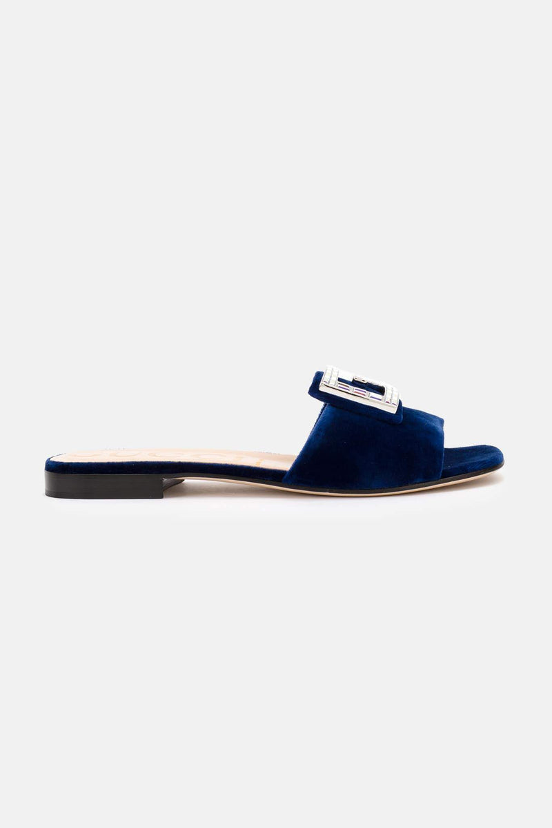 Mules en velours bleu foncé Gucci