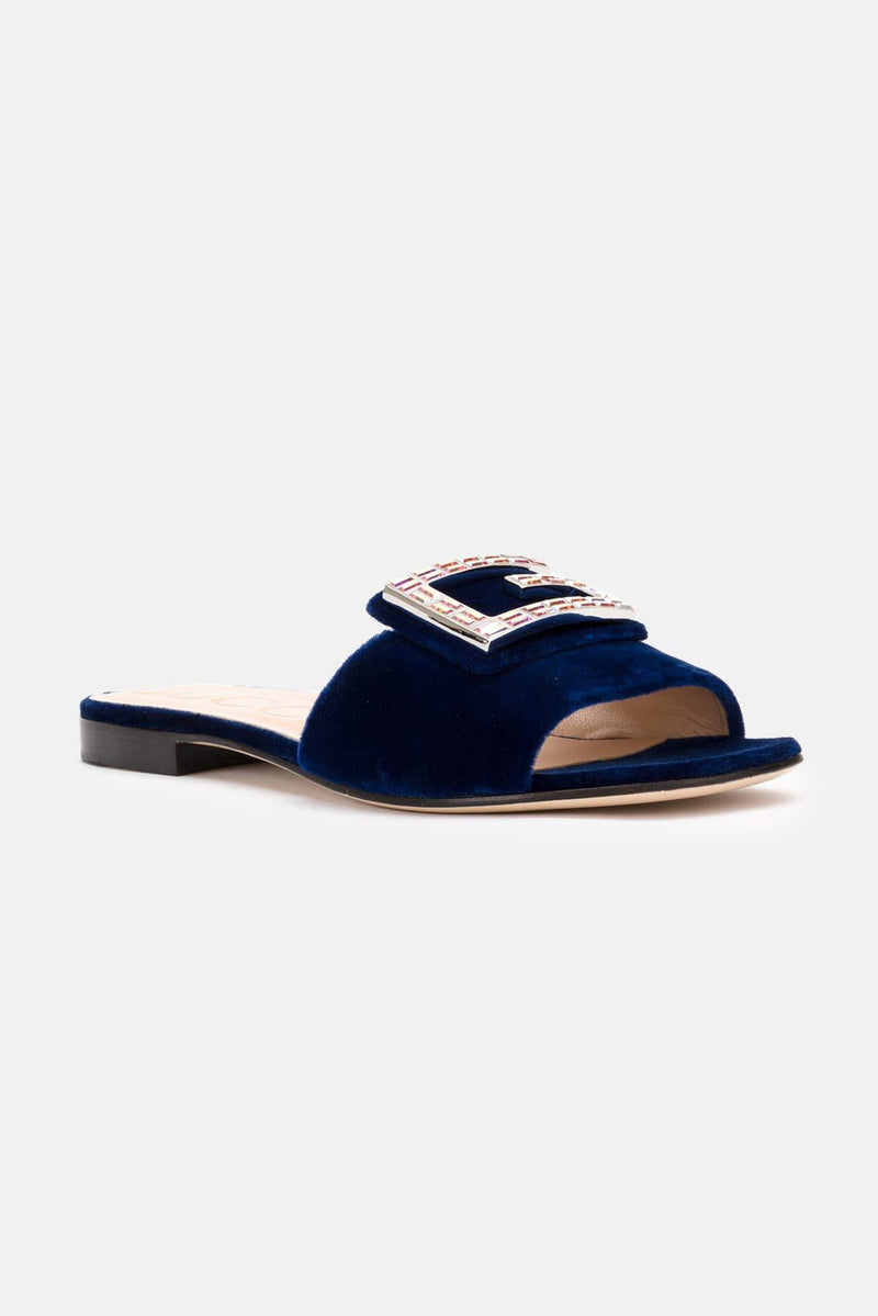 Mules en velours bleu foncé Gucci