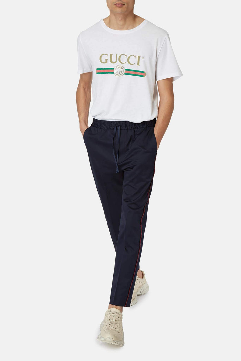 Pantalon en coton bleu marine Gucci