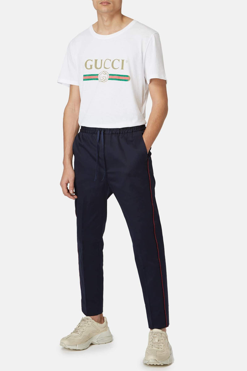 Pantalon en coton bleu marine Gucci