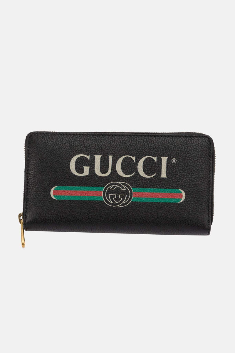 Portefeuille imprimé en cuir noir Gucci