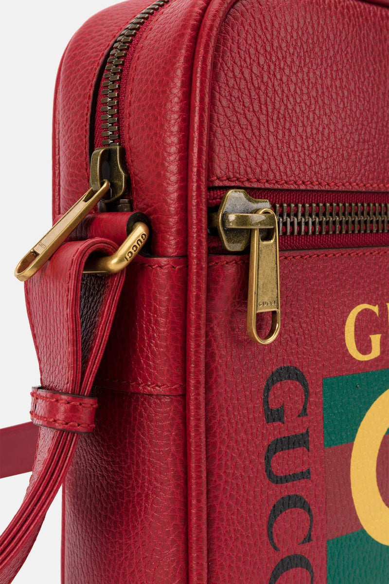 Sac imprimé en cuir rouge Gucci