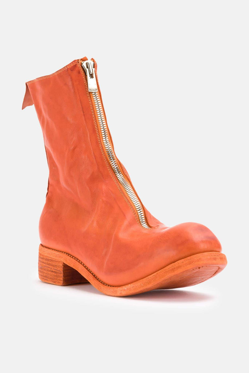 Bottines à zip avant en cuir orange Guidi