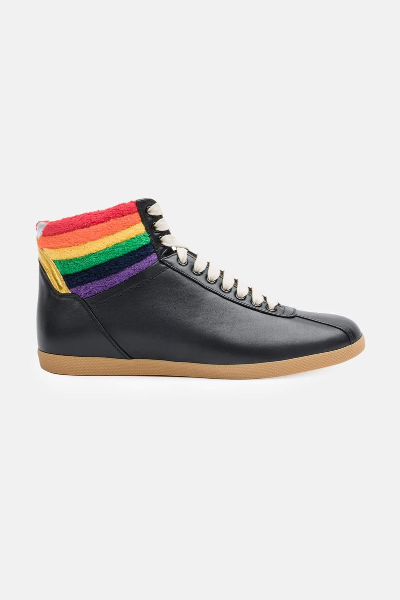 Baskets montantes en cuir noires à arc-en-ciel Gucci