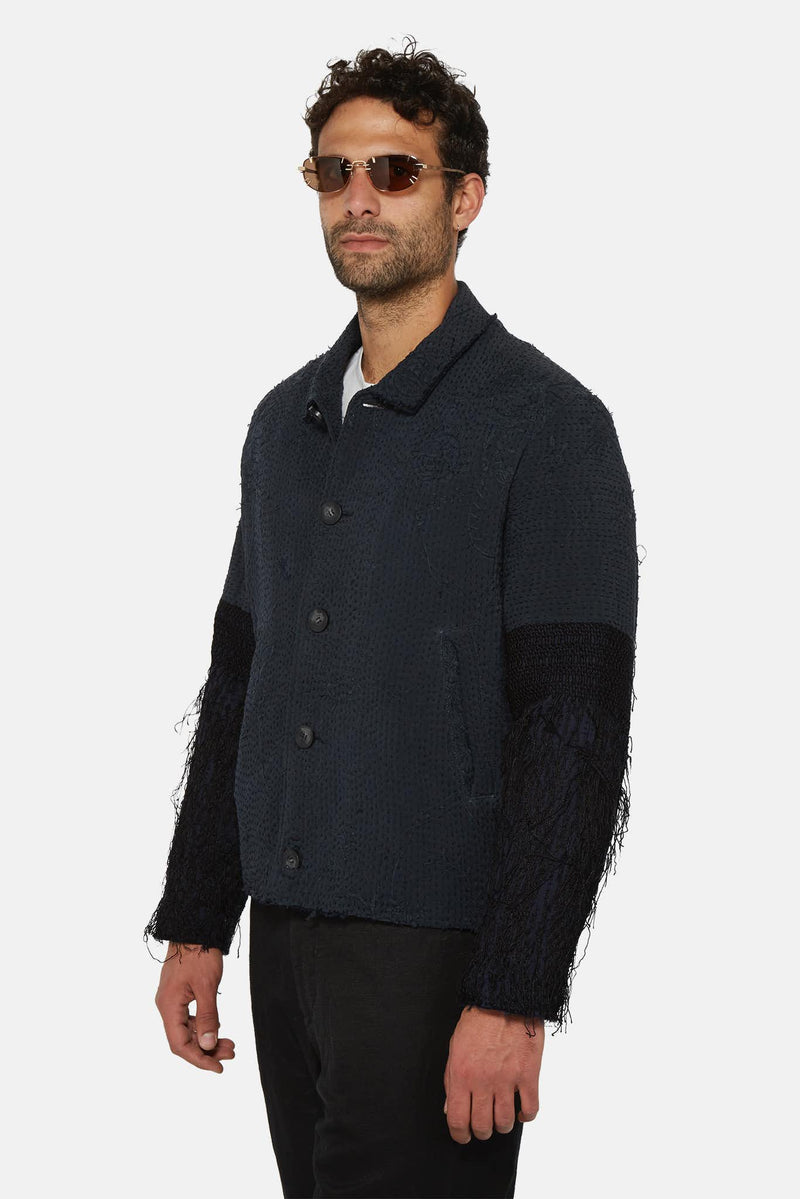 Veste brodée bleue à franges By Walid