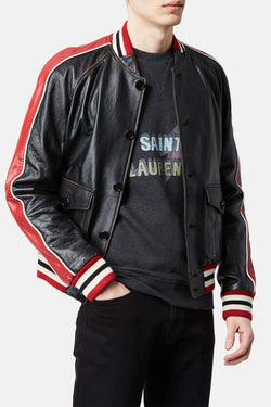 Bomber en cuir noir Saint Laurent