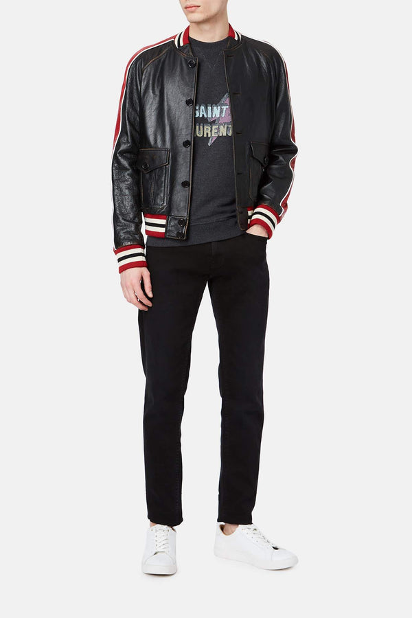 Bomber en cuir noir Saint Laurent