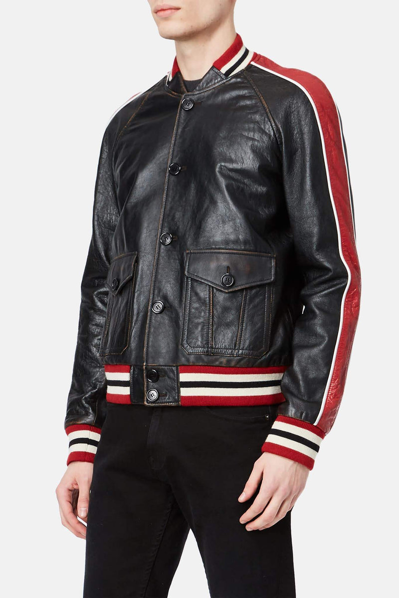 Bomber en cuir noir Saint Laurent