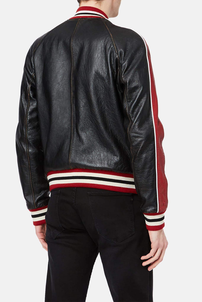 Bomber en cuir noir Saint Laurent