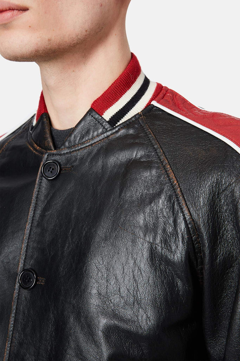 Bomber en cuir noir Saint Laurent