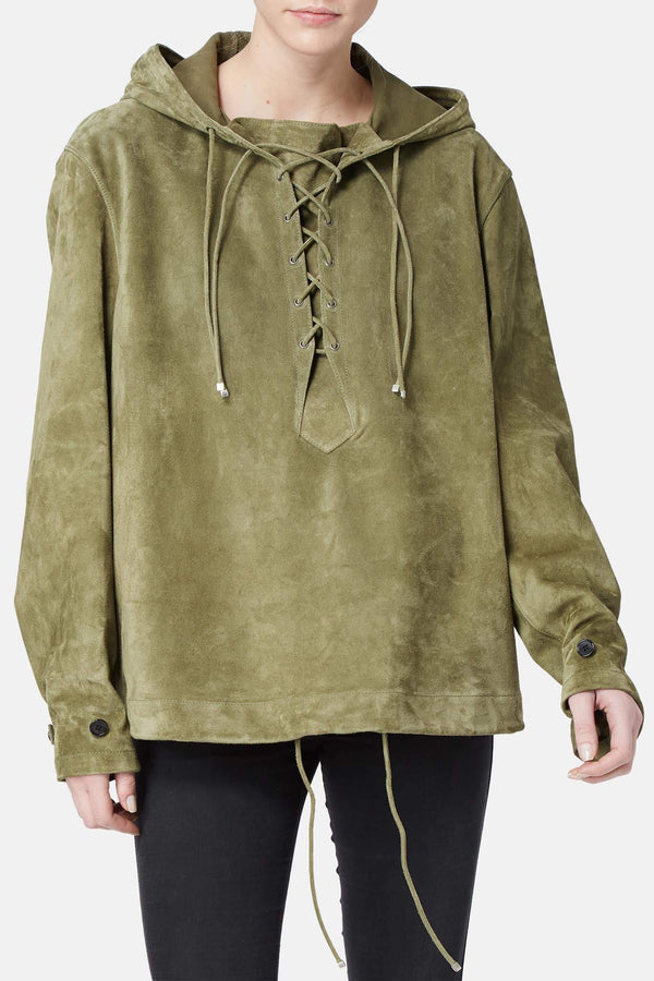 Hoodie en cuir de veau kaki Saint Laurent