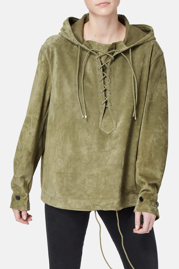 Hoodie en cuir de veau kaki Saint Laurent