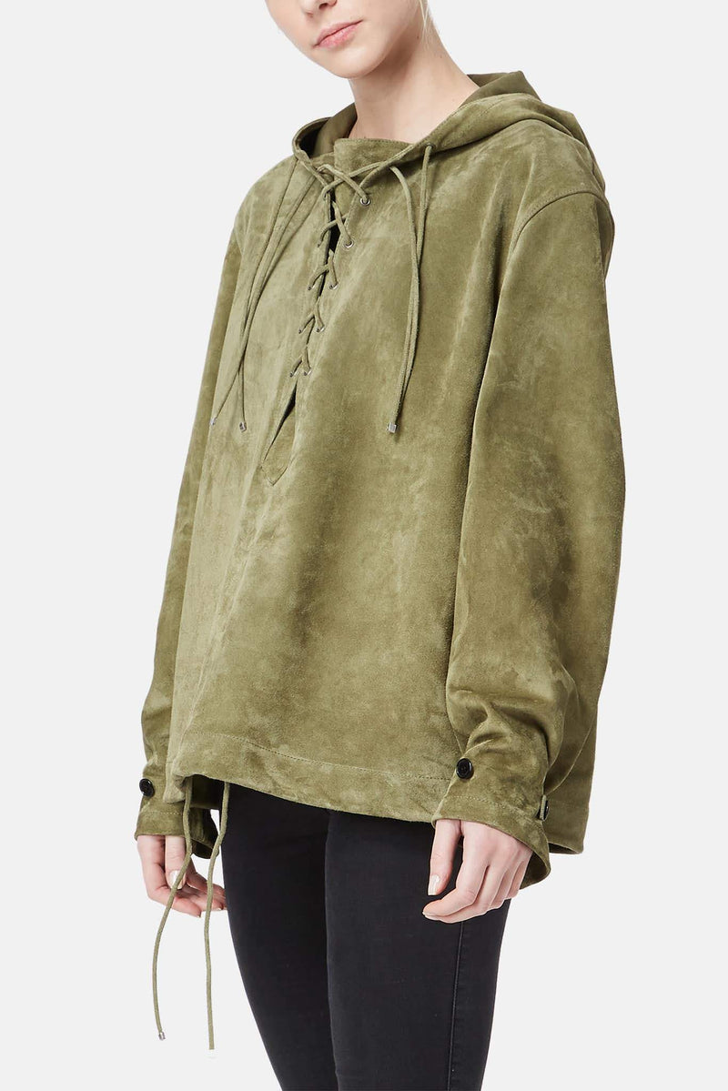 Hoodie en cuir de veau kaki Saint Laurent