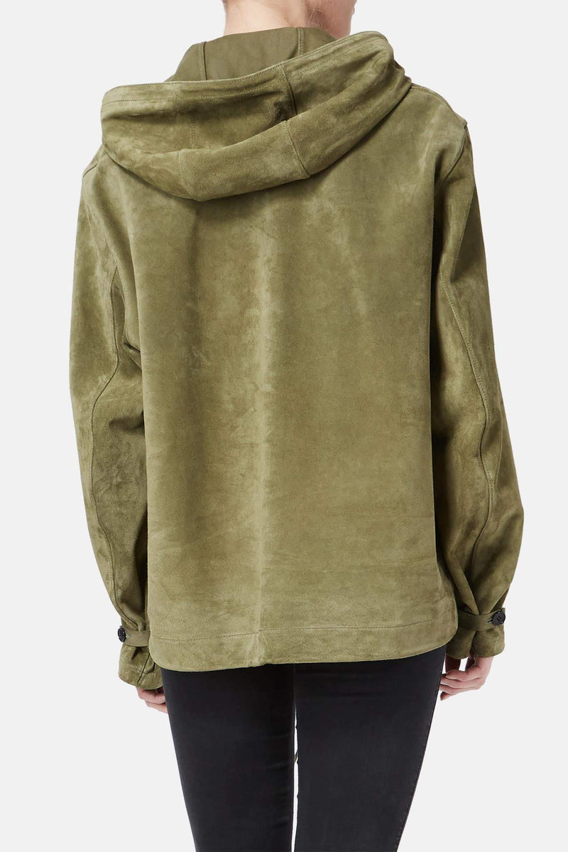 Hoodie en cuir de veau kaki Saint Laurent