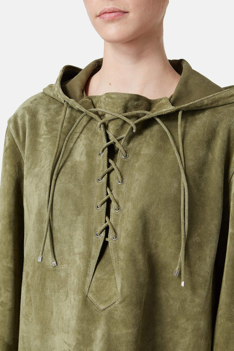 Hoodie en cuir de veau kaki Saint Laurent