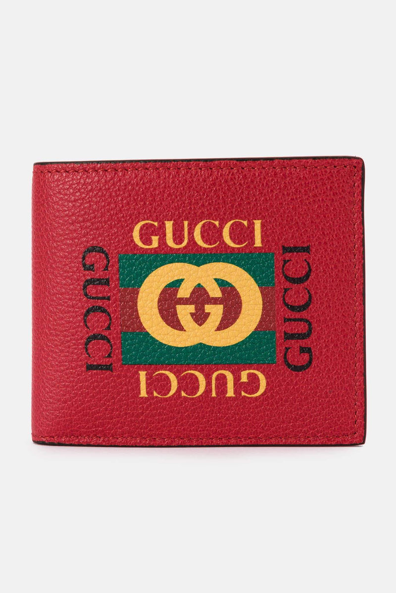 Portefeuille imprimé en cuir rouge Gucci