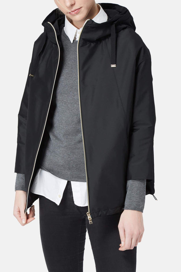 Manteau à capuche en polyester noir Herno