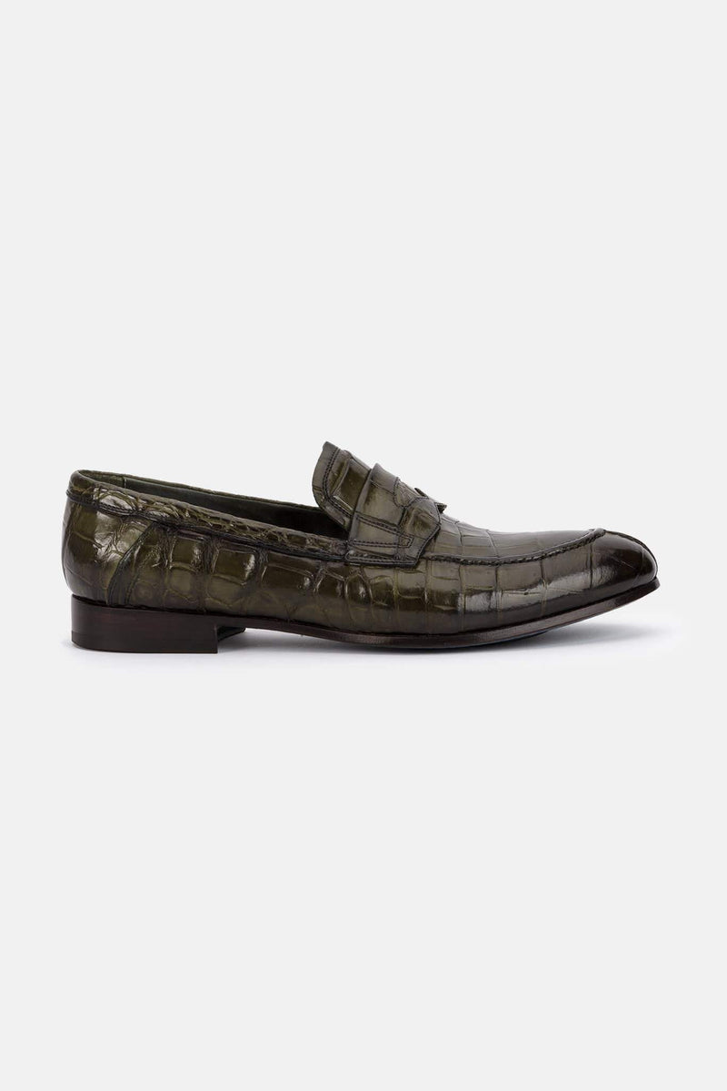 Mocassins en cuir de crocodile verts Raparo