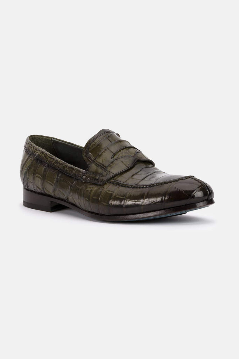 Mocassins en cuir de crocodile verts Raparo