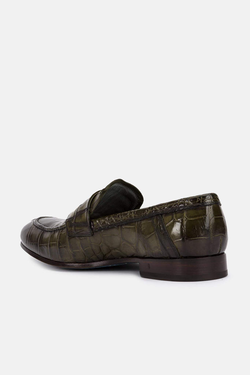 Mocassins en cuir de crocodile verts Raparo