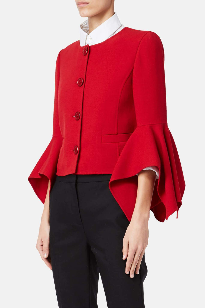 Veste en laine vierge rouge Oscar de la Renta