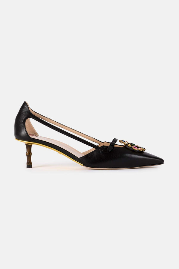 Sandales en cuir et cristaux noires Gucci