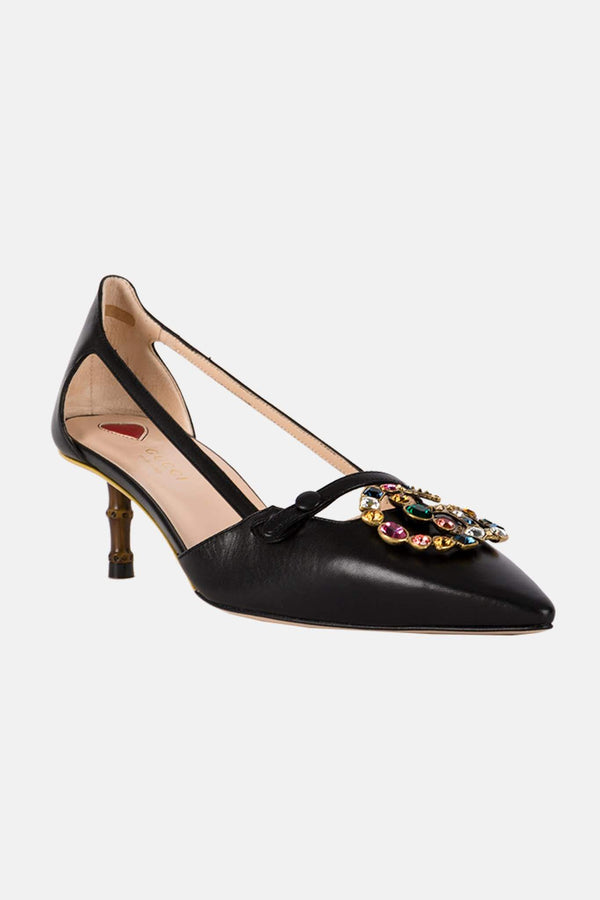 Sandales en cuir et cristaux noires Gucci