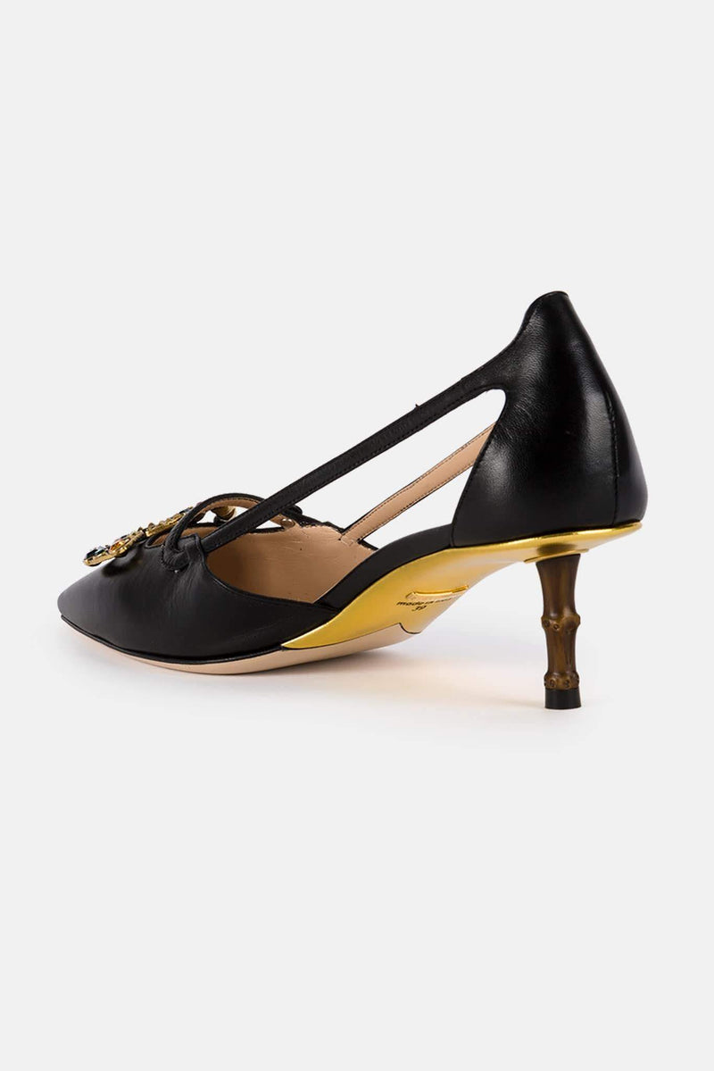 Sandales en cuir et cristaux noires Gucci