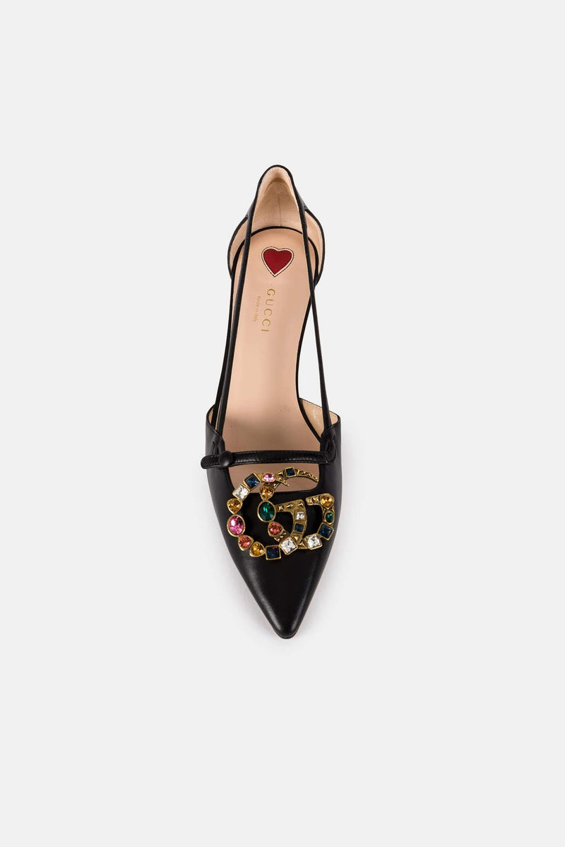 Sandales en cuir et cristaux noires Gucci